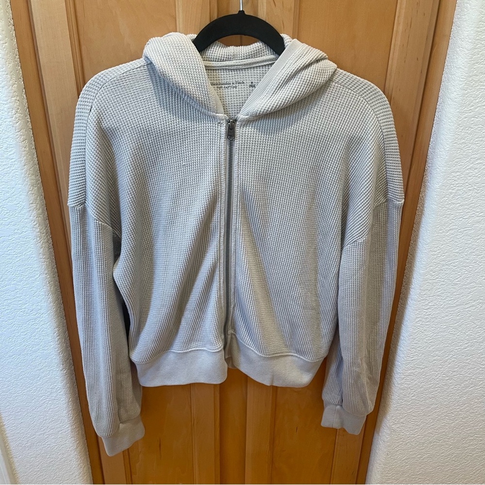 Abercrombie & Fitch Waffle Light Taupe Tan Zip Up Hoodie Size Medium